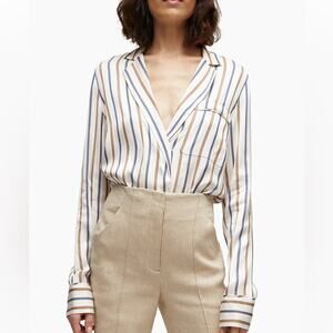 Veronica Beard Lusanne Striped Satin Twill L/S Shirt Popover